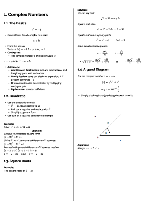 Mathematics (9709) Complex Numbers Revision Note