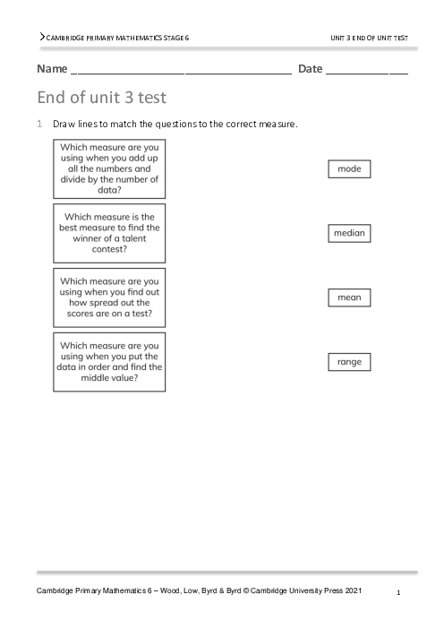 Year 6 Mathematics End of Unit 3 Test - Answers Included
