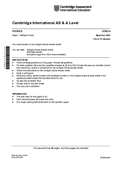 Physics 9702/14 May June 2025
