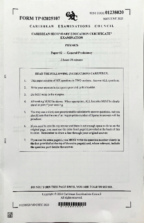 Physics June 2025 Paper 2