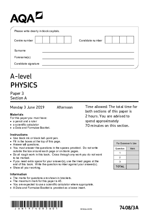 Physics 7408/3A June 2019