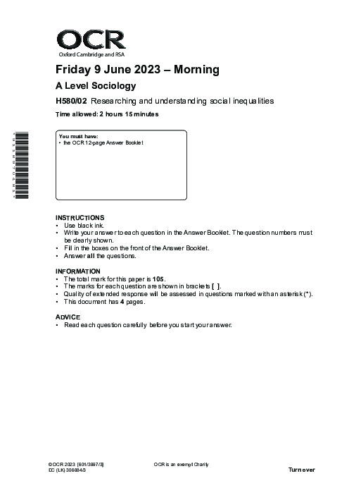 Sociology H580/02 June  2023