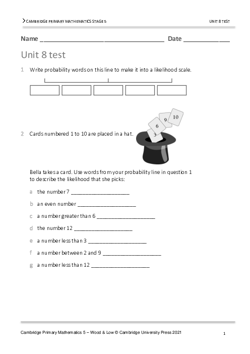 Year 5 Mathematics End of Unit 8 Test - Answers Included