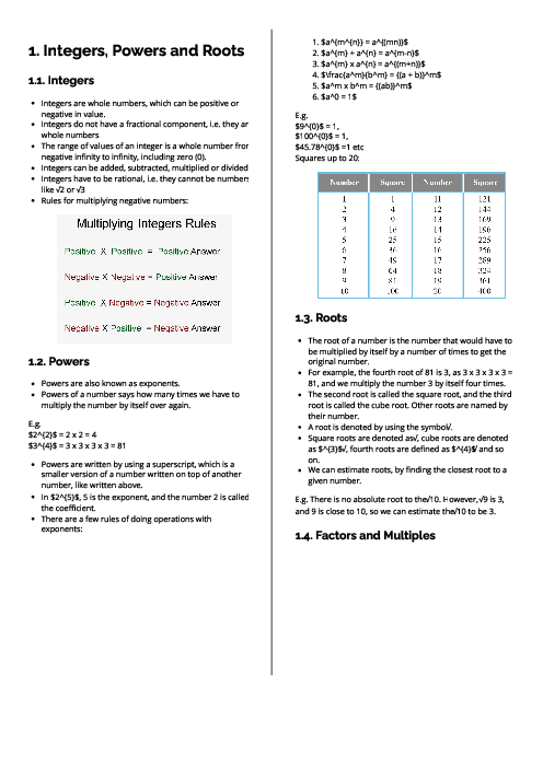 Checkpoint Mathematics | Integers, Powers and Roots Revision Note