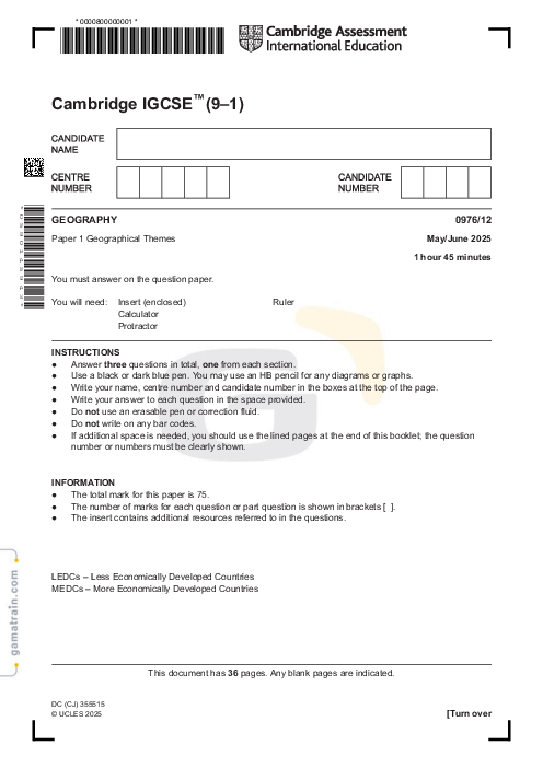 Geography 0976/12 May June 2025