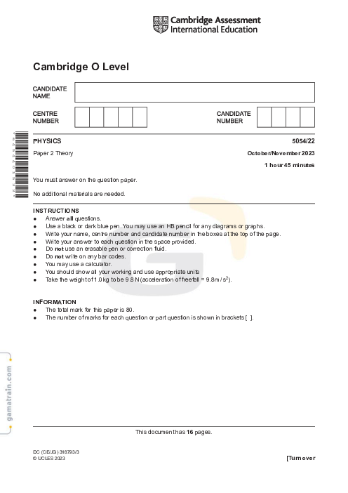 Physics 5054/22 Oct Nov 2023