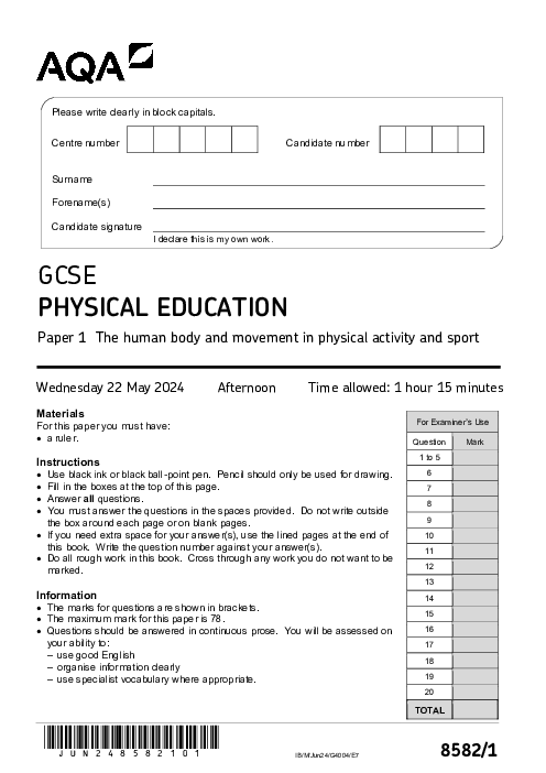  Physical Education 8582/1 June 2024