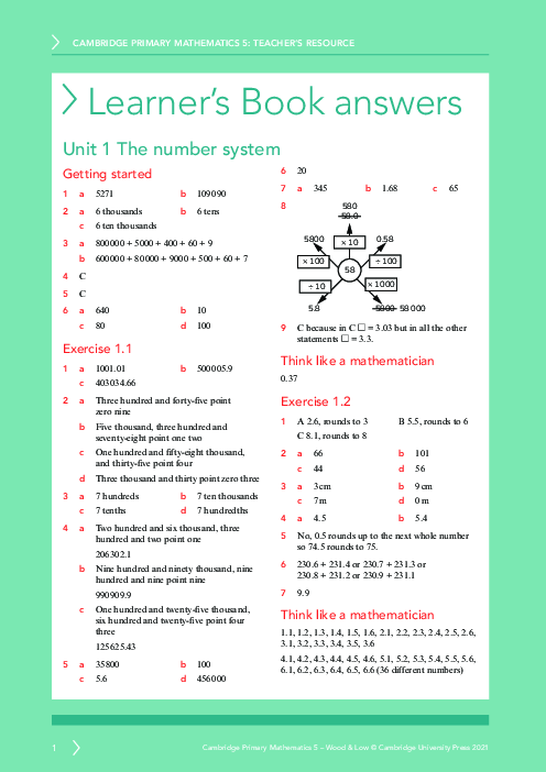 Mathematics  5 , Learner′s Book Answers Primary Checkpoint | PDF 