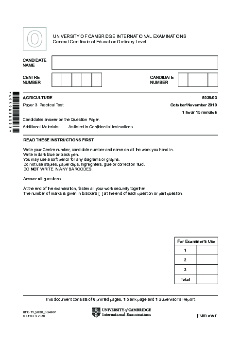 Agriculture 5038/03 May June 2010