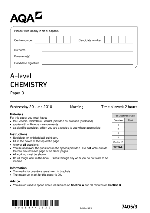 Chemistry 7405/3 June 2018