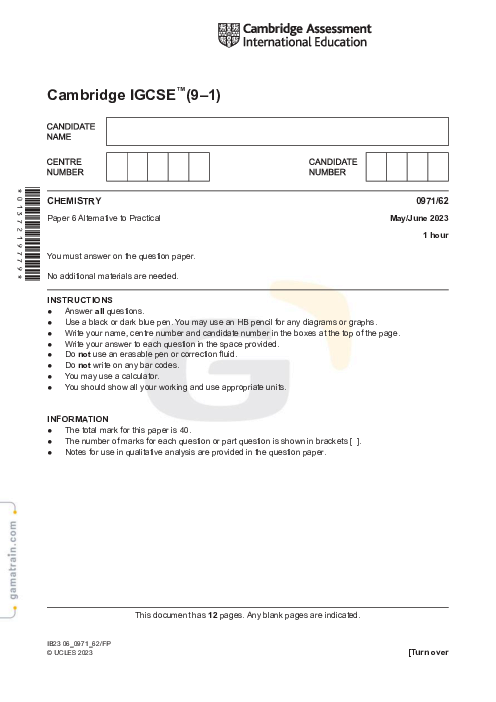Chemistry 0971/62 May June 2023