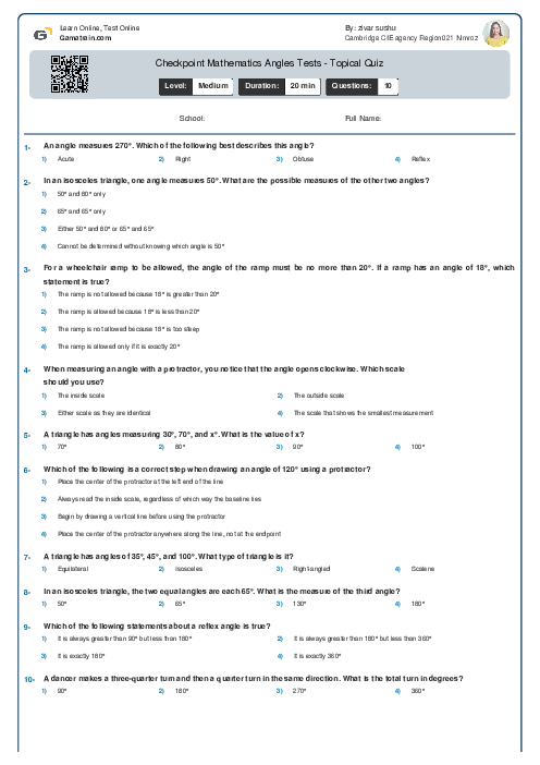 Checkpoint Mathematics Angles Tests - Topical Quiz