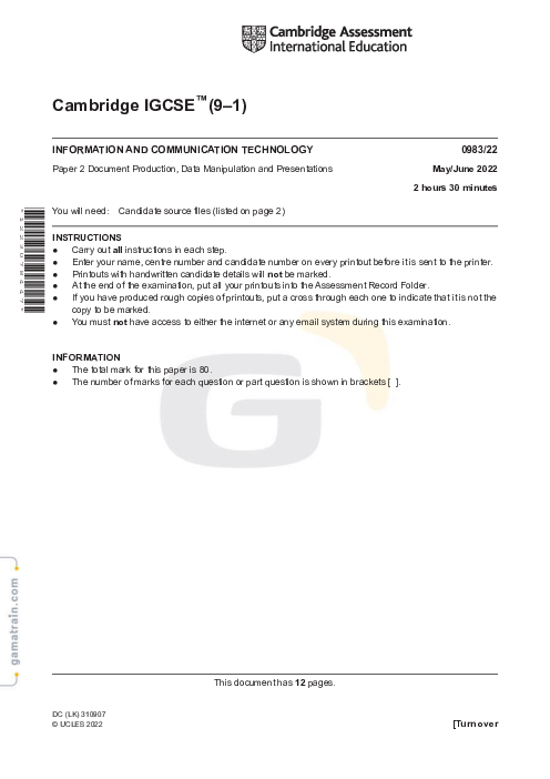 Information and Communication Technology 0983/22 May June 2022