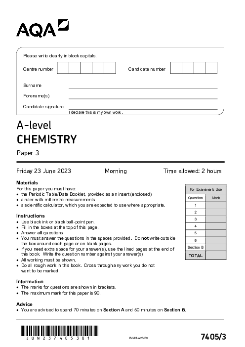 Chemistry 7405/3 June 2023