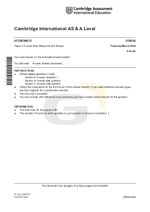 Economics 9708/42 March 2024 | Cambridge AS Level Past Papers With Mark Scheme