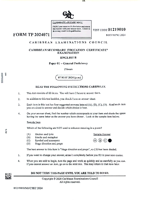 English B June 2024 Paper 1