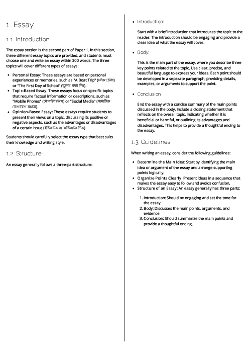 Bengali (3204) Essay Revision Note