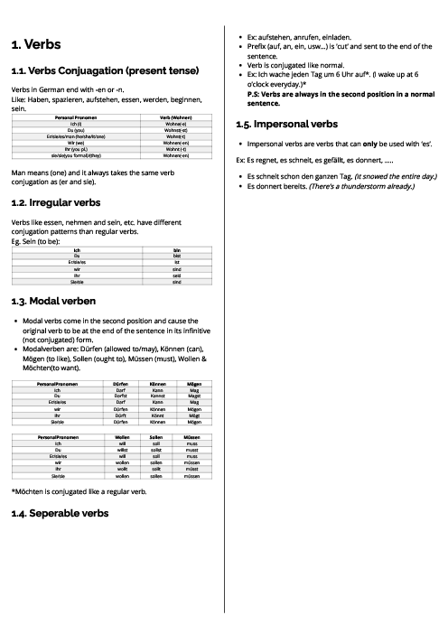  German First Language (0505) Verbs Revision Note