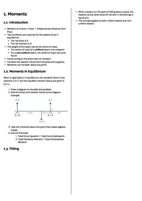 Mechanics (WME) Moments Revision Note
