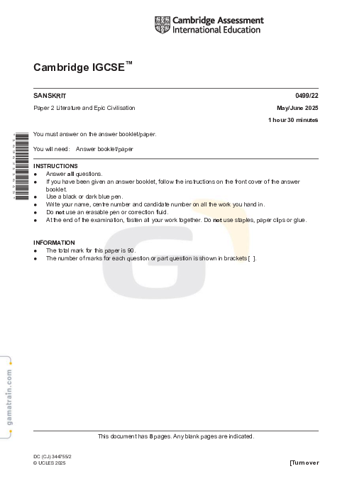 Sanskrit 0499/22 May June 2025