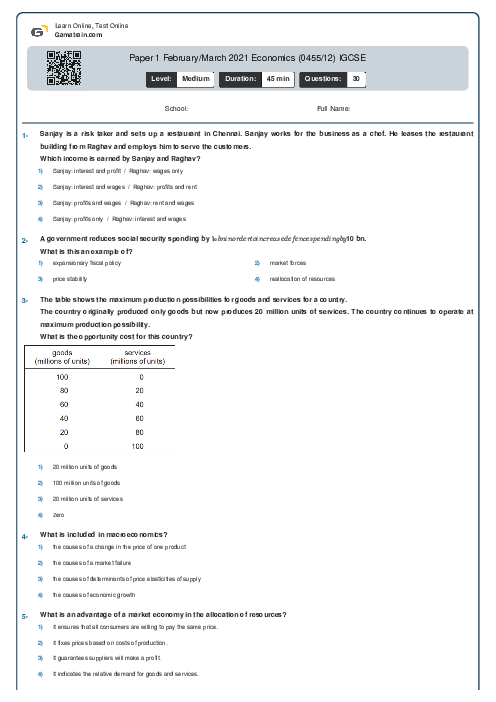 Paper 1 February/March 2021 Economics (0455/12) IGCSE