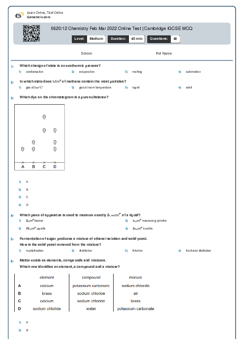 0620/12 Chemistry Feb Mar 2022 Online Test | Cambridge IGCSE MCQ