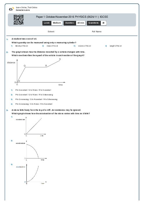Paper 1 October/November 2016 PHYSICS (0625/11 ) IGCSE