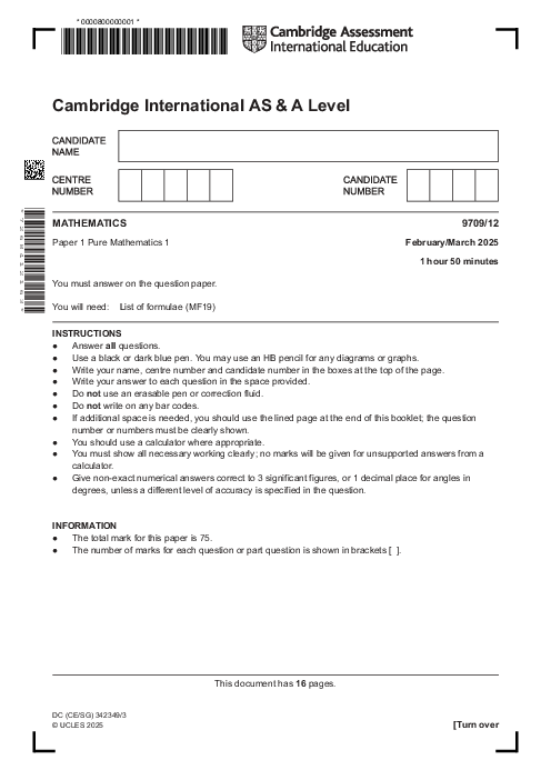 Mathematics 9709/12 March 2025