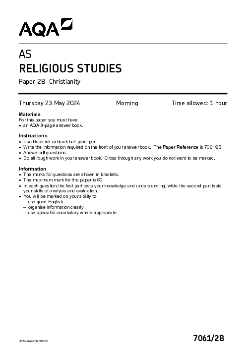 Religious Studies 7061/2B June 2024