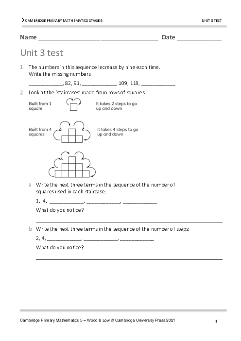 Year 5 Mathematics End of Unit 3 Test - Answers Included