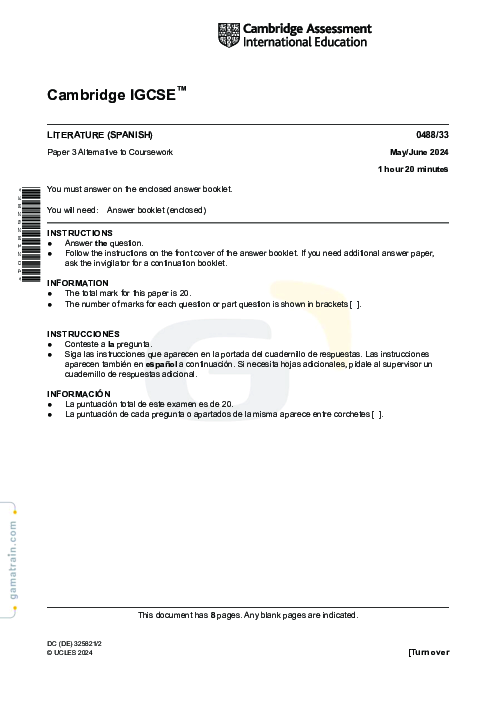 Spanish Literature 0488/33 May June 2024