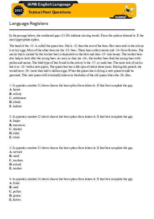 ٍEnglish Language 2021 Past Questions Word & PDF Included