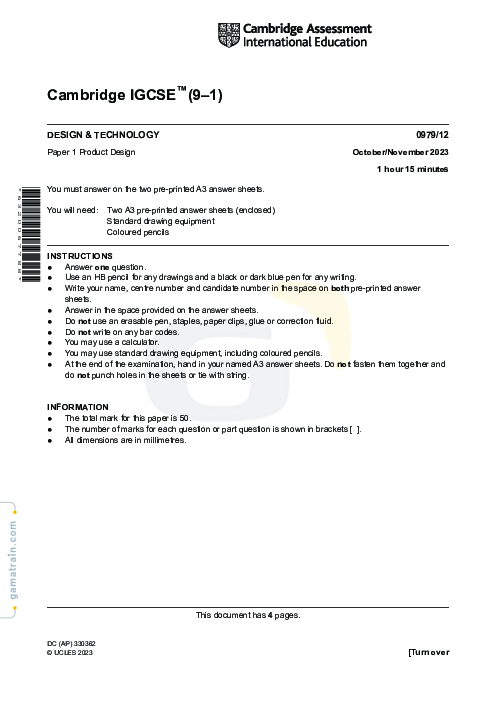 Design & Technology 0979/12 Oct Nov 2023