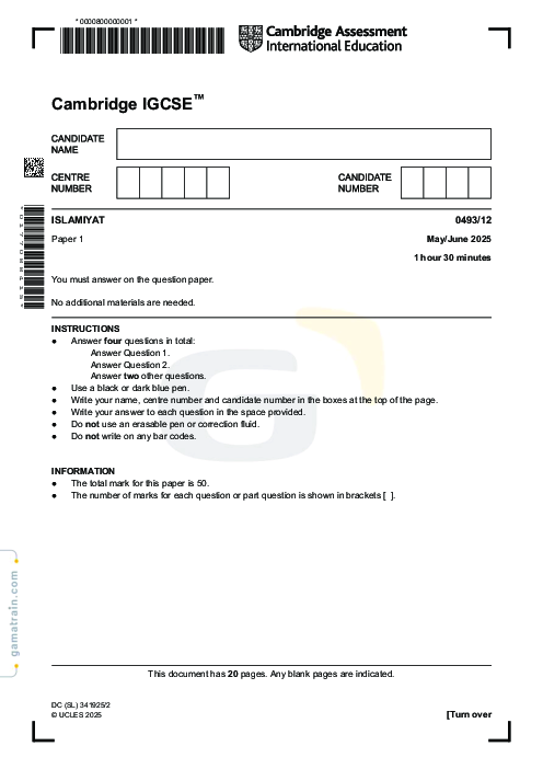 Islamiyat 0493/12 May June 2025