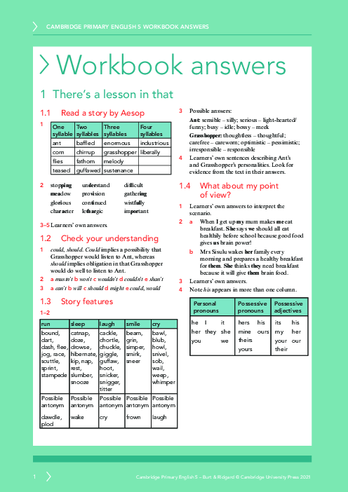 English year 5 Workbook Answers | Free PDF