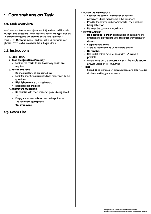  Vietnamese First Language (0695) Comprehension Task Revision Note