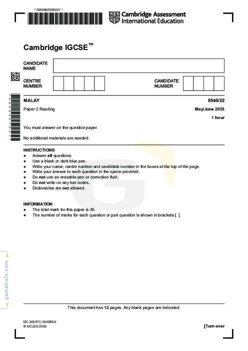 Malay Foreign Language 0546/22 May June 2025
