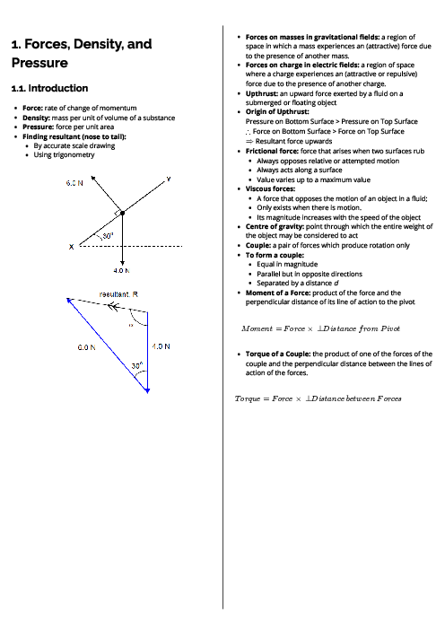 Physics (9702) Forces, Density, and Pressure Revision Note
