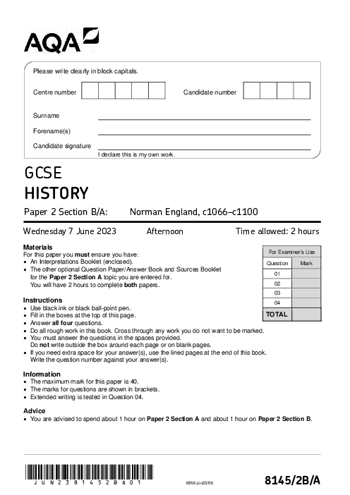 History 8145/2B/A June 2023