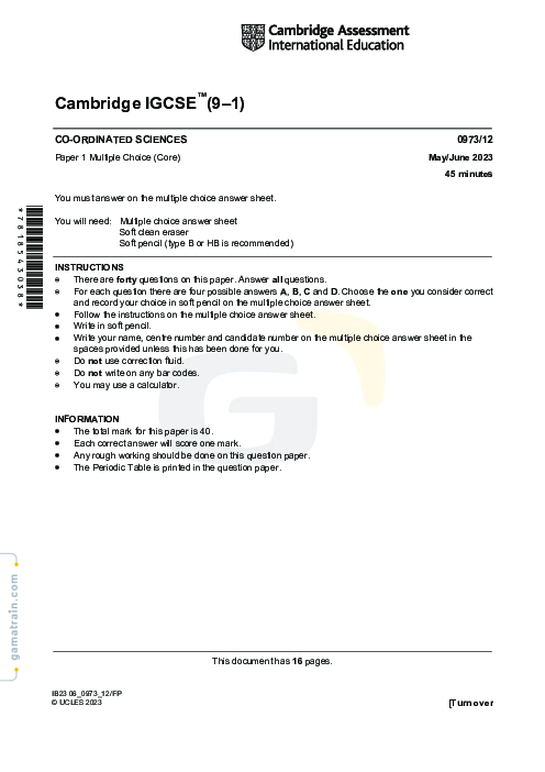 Sciences - Co-ordinated 0973/12 May June 2023