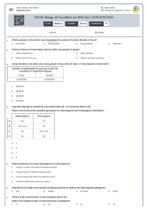 J247/02 Biology (A) Foundation Jun 2023 Quiz | OCR GCSE MCQ