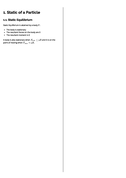  Mechanics (WME) Static of a Particle Revision Note