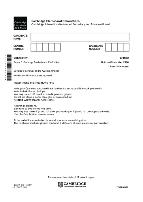 Chemistry 9701/33 March 2017 | Cambridge AS Level Past Papers With Mark Scheme