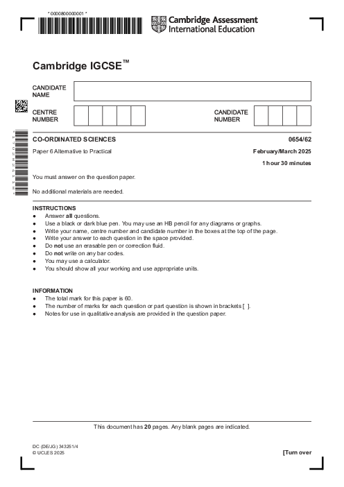 Sciences Co-ordinated 0654/62 March 2025