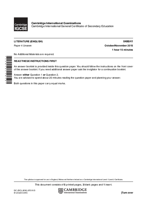 English-Literature 0486/41 Oct Nov 2015