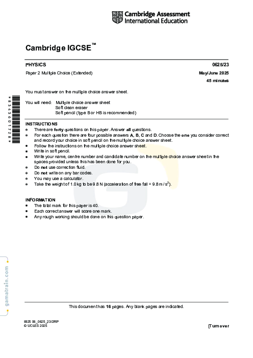 Physics 0625/23 May June 2025