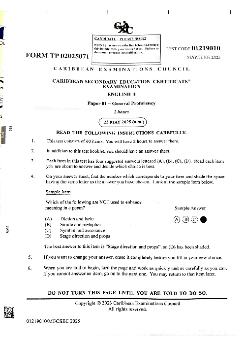 English B June 2025 Paper 1