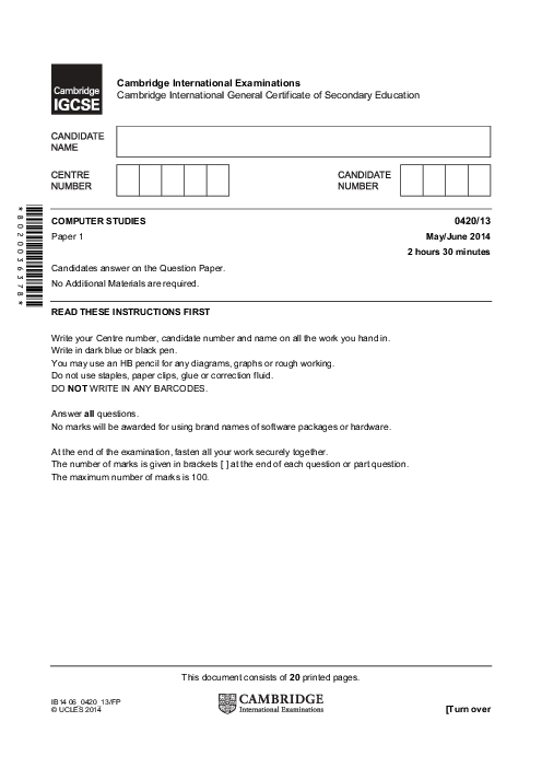 Computer Studies 0420/13 May June 2014