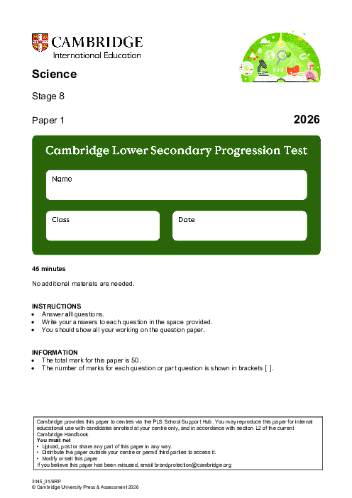 Progression Test Stage 8 Science 2026 Paper 1 pdf