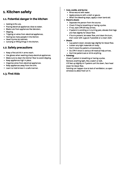  Food & Nutrition (0648) Kitchen safety Revision Note